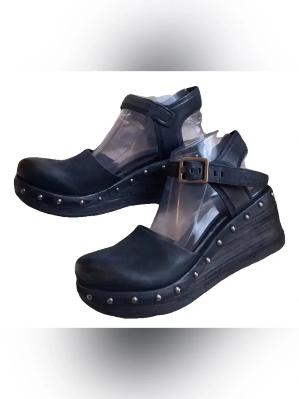 A.S.98 Pietro Black Studded Wedge Mary Jane Shoes - Women size 39